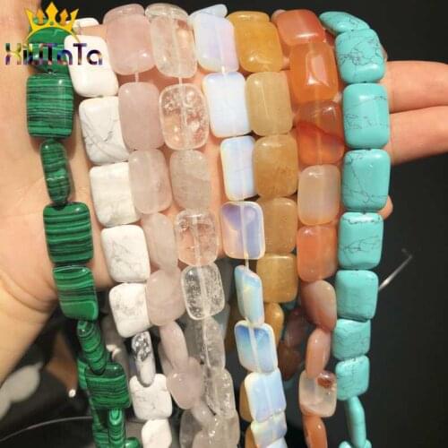 13*18mm Natural Jades Pink Quartz Turquoises Agates Opal Beads Beads Rectangle Loose Stone Beads For Jewelry Making DIY Bracelet
