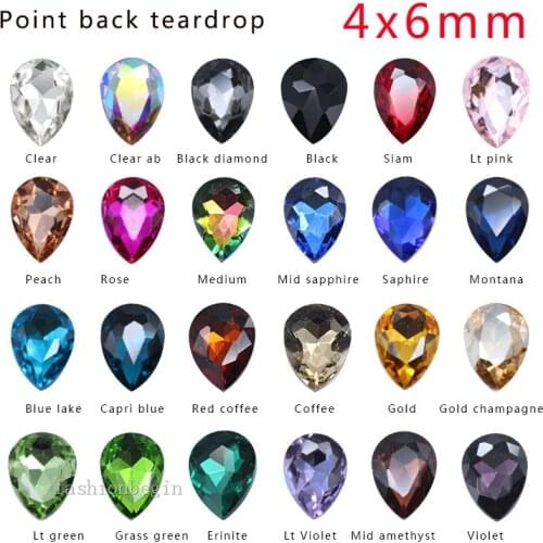 30p 4x6mm Tear drop point foiled back faceted glass crystal rhinestones jewels Nail Art Decoration necklace brooch repair beads