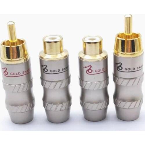 4pcs Male Audio Video Connector Gold Adapter For Cable DIY gold snake RCA HIFI Goldplated Audio Cable RCA Plug