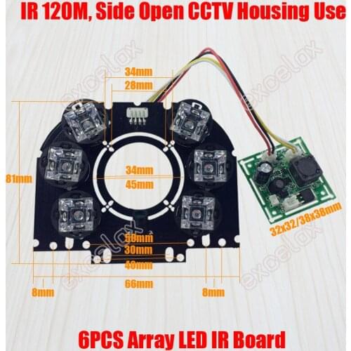 5PCS/Lot 6pcs LED Array IR 10-120 Meters 42mil 850nm PCB Board 98x83mm for Side Door Open Waterproof CCTV Camera Housing 120m