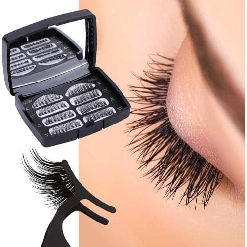 8pcs False Eyelashes Reusable No Glue Needed Eye Lashes Makeup Decoration Set Pure Handicraft and Acrylic Box Packing