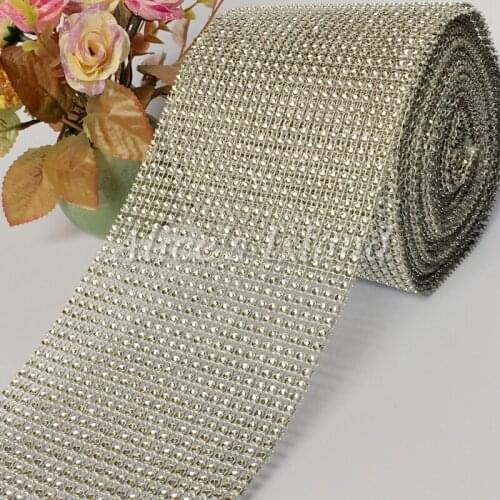 Free Shipping 4.5" x10Yards (24rows) Silver Color Diamond Mesh Wrap Roll Rhinestone Crystal Ribbon Trim Wedding Party Decoration