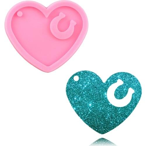 Shiny Glossy Heart Horseshoe Keychain Silicone Mold Handmade Eardrop Epoxy Mould Polymer Clay DIY Jewelry Making Keychains Molds
