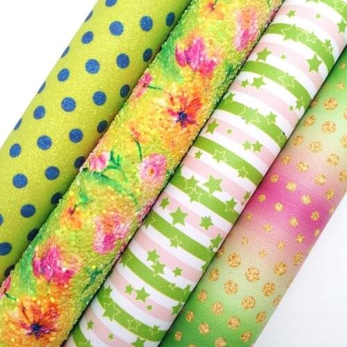 Twinkling Twinkling Flowers Chunky Glitter Leather Dots Stars Stripes Synthetic Faux Leather Fabric Felt Backing 21X29CM KM564