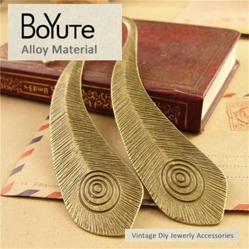 BoYuTe (10 Pieces/Lot) 23*105MM Zinc Alloy Materials Vintage Peacock Feathers Bookmark Metal Bookmark Diy Jewelry Accessories