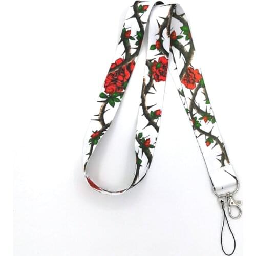 Regooly RE162 Rose blossoms trunk Neck keychain necklace Anime Cartoon Neck Strap ID badge holder Keychain Lanyard present gifts