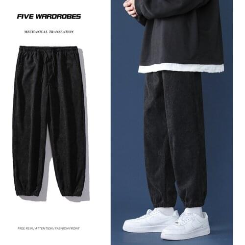 Man Casual Tie Leg Straight Pants Woman Corduroy Solid Color Oversiz Trousers Man Warm Korean Streetwear Pants Men Jogging Pants