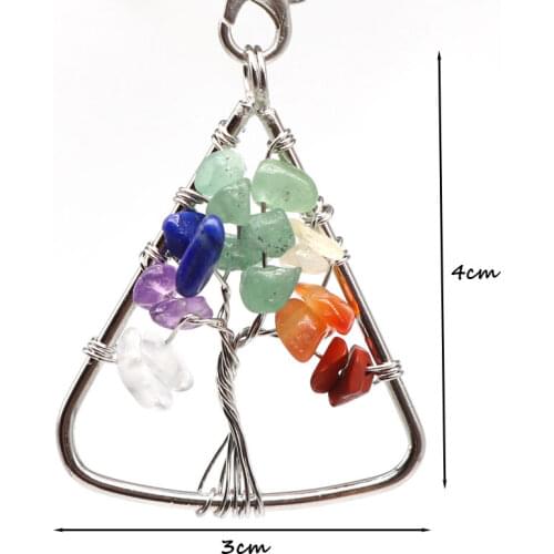 3x4cm Natural Chip Stone Beads Amethysts Rose Quartz Tiger Eye 7 Chakra Reiki Tree Of Life Pendulum Pendant Jewelry Necklace