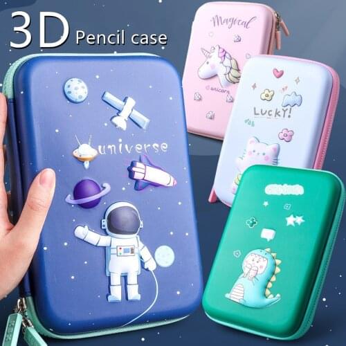 3DPencil Case EVA Storage Box Cartoon pencil case dinosaur shark High capacity student pencil case Kawaii Stationery Gift Pouch
