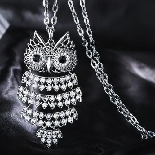 Color Full Crystal Owl Pendants Necklaces For Women Gold Color Long Sweater Necklace Fashion Jewelry Girl Party Gift Accessories