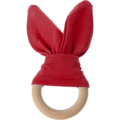 Bunny Ear Teether Fabric Wooden Teething Ring With Crinkle Material Shower Gift