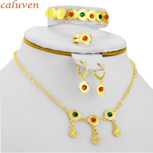 Children Earrings Middle Eastern Gifts Necklace Gold Color Arab Coin for Kids Baby Jewelry Sets With Free Size Ring