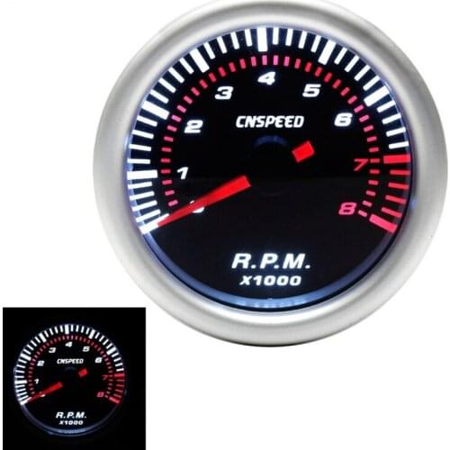 For Speedometer Car 12V Modified Instrument Tachometer Light 0-8 Tachometer Auto Truck Boat Motor with White 2 Inch (52MM) Front