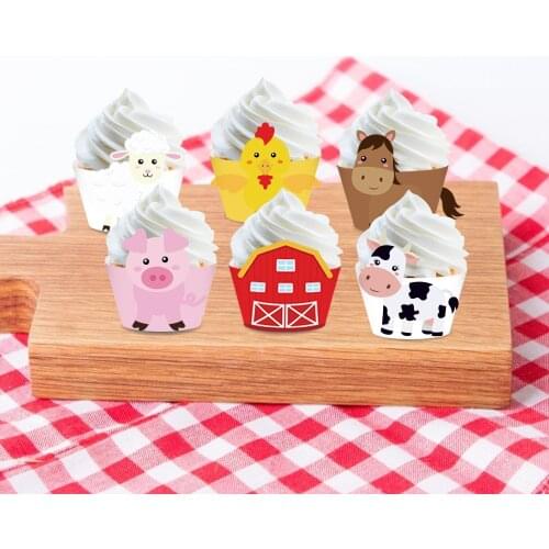 Farm Theme Baby Shower Cupcake Border Cute Cake Wrapper Cartoon Farm Animals Kids Birthday Party Decorations Supplies