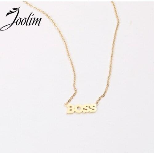 Joolim Jewelry PVD Gold Finish Symple Boss Letter Pendant Necklace Stylish Stainless Steel Necklace