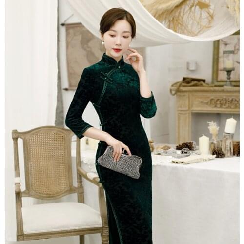 Chinese Traditional Mandarin Collar Classic Women Qipao Sexy Slim Long Cheongsam Novelty Print Flower Vestidos Plus Size Dress