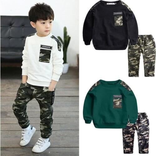 2PCS Boys Girls Cotton Soft Clothes Baby Clothes Set Teen Kids Baby Boys Letter Tracksuit Camouflage Tops Pants 2PCS Outfits Set