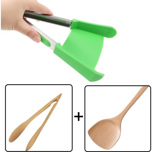 Cooking Tools Heat Resistant Non-Stick Bread Clip Gadget 2 in 1 Kitchen Spatula and Tongs Silicone