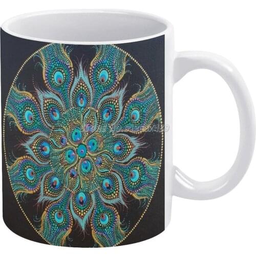 Mandala Coffee Mugs Style Cartoon Tea Coffee Mug Cup Birthday Gift Collection Mandala Dot Painting Dot Art Feather Kaila Dotilli