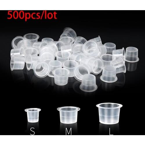 Mix 500pcs S/M/L Tattoo Ink Cup Cap Disposable Plastic Microblading Accessories Supply Pigment Clear Holder Rack Container