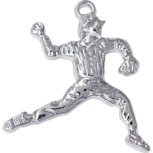 Fashion rhodium-plated metal baseball pitcher charm for baseball jewellery DIY accessories wholesale