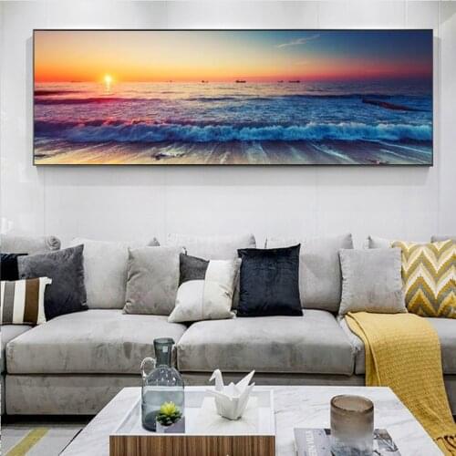 Natural Sea Beach Sunset Landscape Posters and Prints Canvas Painting Blue Sea Picture Wall Art Picture for Living Room Decor