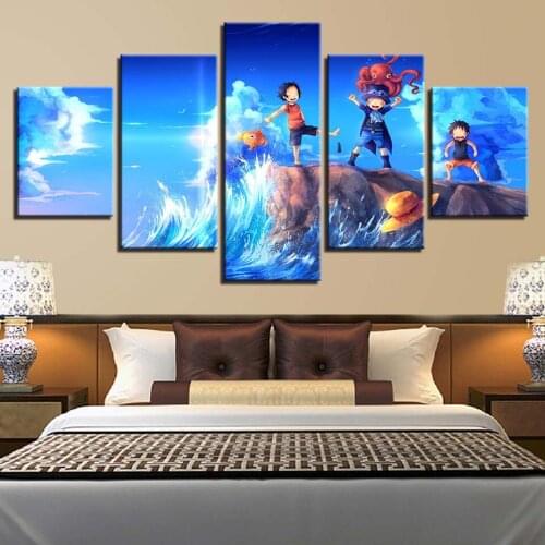 Wall Art Poster Framed HD Prints Painting 5 Pieces Anime One Piece Characters Pictures Modern Modular Canvas Living Room Decor