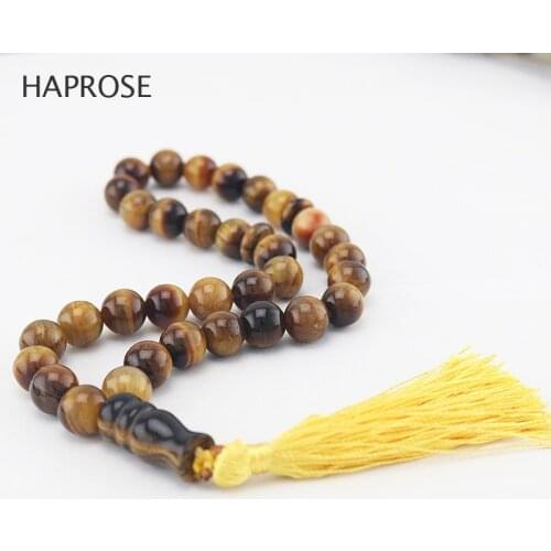 Natural 33 beads africa tiger eye Stone round Shape 12mm Tasbih Allah rosary prayer beads Islamic muslim Tesbih Free shipping