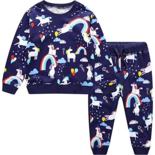 2020 New Baby Boys Girls Clothes Set Spring Autumn Boys Cartoon printing O-neckTops Sweatshirt + Pants Kids Clothing Sets1-6Y