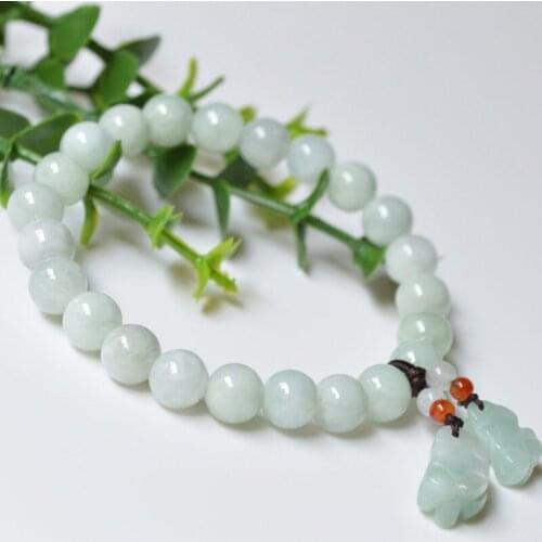 Wholesale Class a Natural Jadeite Pixiu Bracelet Light Green Burmese Emerald Bead Pixiu Pendant Bracelet Male and Female Jade Br