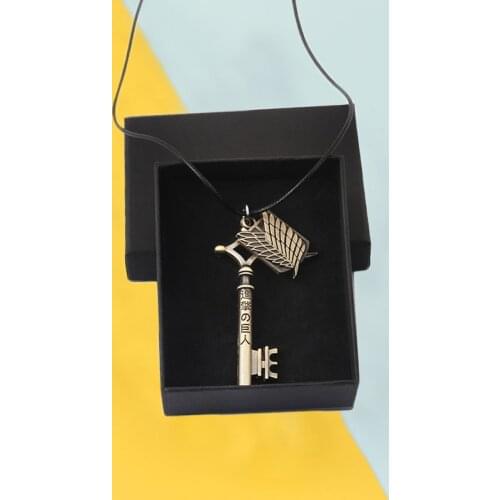 Attack On Titan Necklace Anime Eren Key Shingeki No Kyojin Pendant Necklace Wings Of Liberty Badge Necklace Colar Fans Cosplay