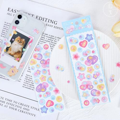 PET 1 Pc/bag Ins Style Colorful Bubble Series Hand Account DIY Deco Collage Material Plain Sheet Laser Stickers