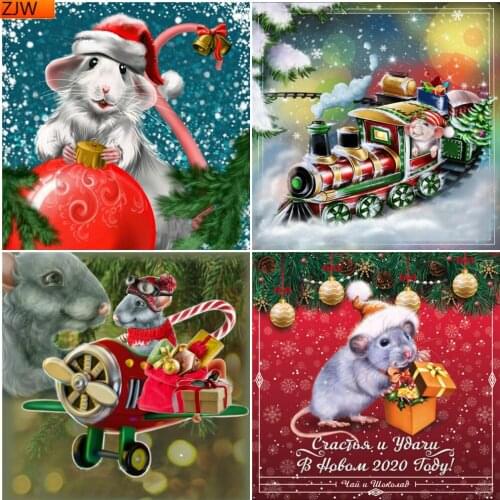 Full Square Diamond Embroidery Christmas 5D DIY Diamond Painting Mouse Mosaic Animal Handicraft Handmade Gift