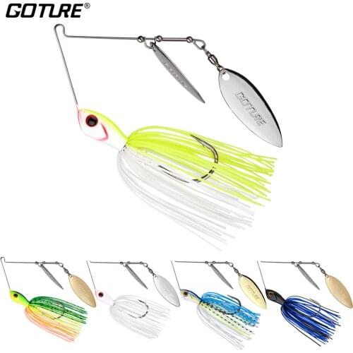 Goture 10g 14g Lead Head Spinnerbait Fishing Lure Metal Spoon Buzzbait with Rotating Double Willow Sequins Jigging Lure