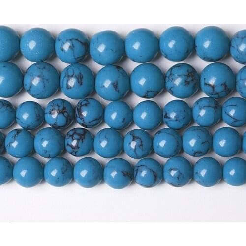 Natural Stone Bead Smooth Blue Turquoises Round Loose Beads for Jewelry Making DIY Bracelet Accessories 4/6/8/10 Mm