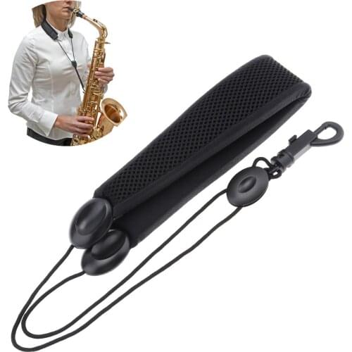 Adjustable Black Saxophone Neck Strap Sponge Filling Padded Single Shoulder Straps for Alto Tenor Soprano Saxophone