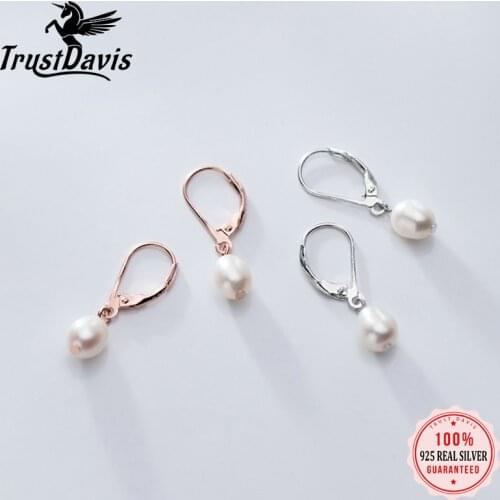 Trusta Real 925 Sterling Silver Sweet Elliptic Pearl Hoop Earring For Women Wedding Silver 925 Jewelry Gift DS1888