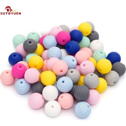 Sutoyuen Silicone Beads 15mm 100pcs Baby Round Spiral Beads Food Grade Beads DIY Teething Necklace Jewelry Beads Baby Teethers
