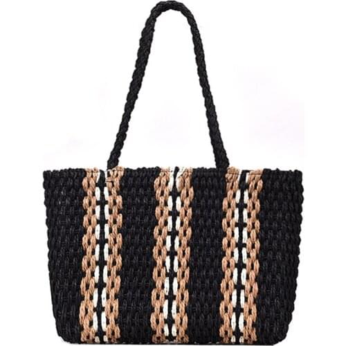 New Portable Square Stripe Straw Bag Fashion Large Capacity Woven Shoulder Bags Single Beach Bag Female big handbag