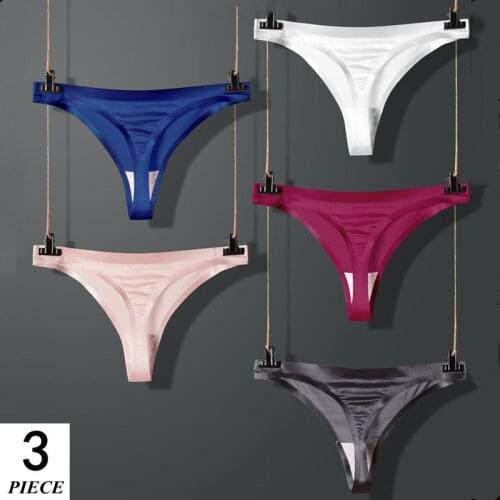 Fast Shipping 3pcs/set Seamless Thongs for Women Ultra-thin One-piece Ice Silk Transparent T-back Sports G-string Underwear