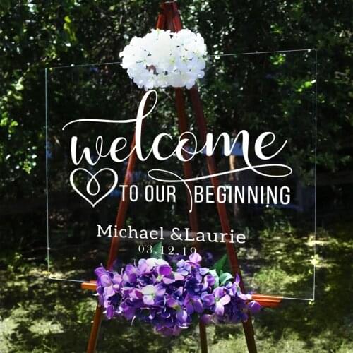 Rustic Wedding Decor Personalized Name Date Wall Stickers Welcome Wedding Sign Heart Decal Mural Simple Poster AY1926