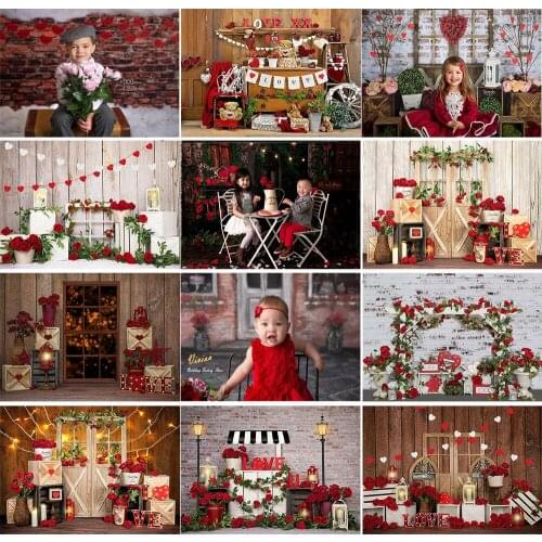 Child Lovers Valentine Photography Background Cake Smash Birthday Party Background Rose Floral Photo Props Vinyl Photo Studio