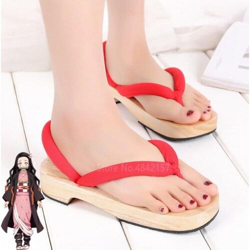 Japanese Anime Female Slippers Cosplay Accessories Shoes Wooden Slippers Beach Paulownia and Non-slip Wooden Log Shoes
