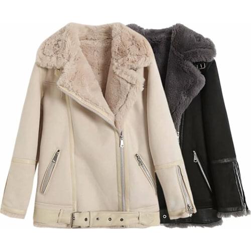 2021 Za Women Fashion Thick Warm Winter Double-sided Fur in one Jacket Coat Vintage Long Sleeve Female Outerwear Chic Tops