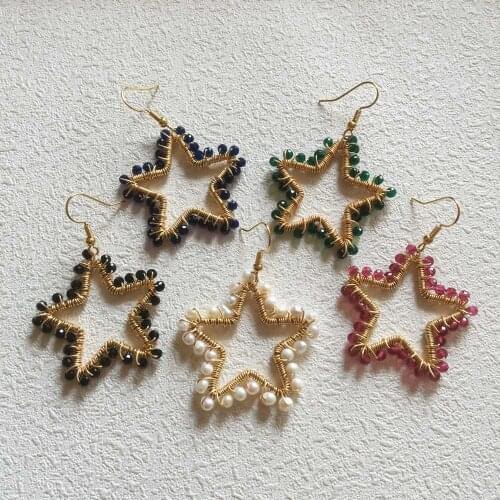 FUWO Pentagram Freshwater Pearls Drop Earrings,Fashion Gold Tone Brass Crystal Beads Winded Earring Jewelry Gift For Women ER533