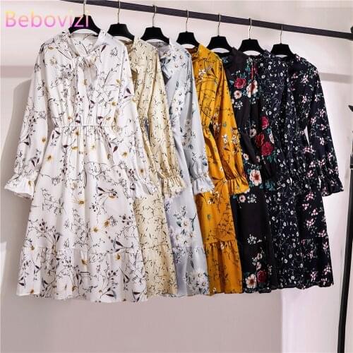 Bebovizi Women Dress Floral Printed Chiffon Buttoned Up A-line Half Sleeve for 2020 Spring Summer