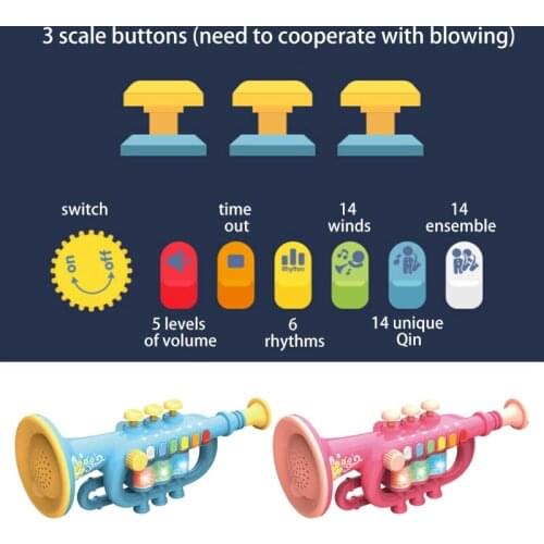 1Pc Trumpet Instrument Musical Toy, Children Simulation Trumpet Early Educational Musical Instrument Toys with Music Light