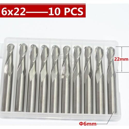 10 PCS-6mm*22mm,CNC machine insert router bit,solid carbide milling cutter,2 flutes ball nose end mill,relief woodworking