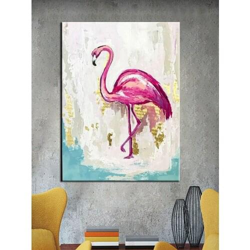 100% Hand-Painted Oil Painting Hand Made Animation Booming Decorative Flamingo Chinese New Living Room Entrance Mural Paintings
