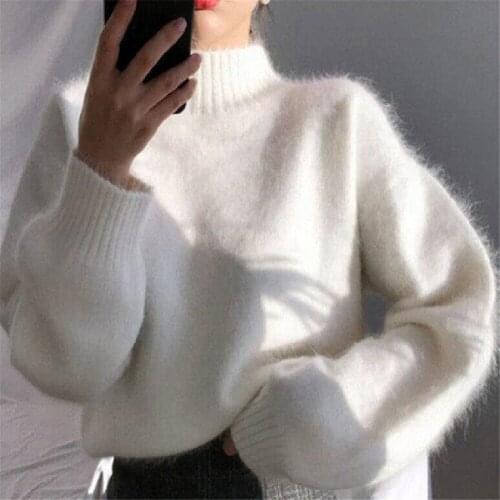 2021 Fashion Woman Sweaters Womens Outer Wear White Turtleneck Sweater Autumn and Winter Pullover Wool Loose Sweater Top ZY6144